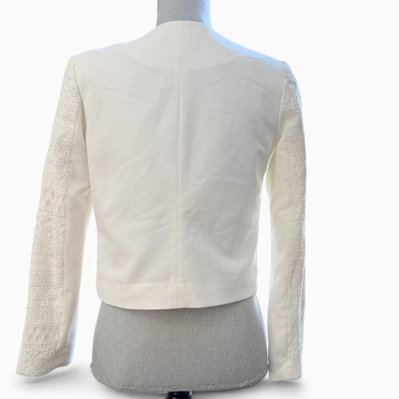 H&M Blazer Lace Crochet cropped white women jacket size 4 small white - Picture 3 of 8
